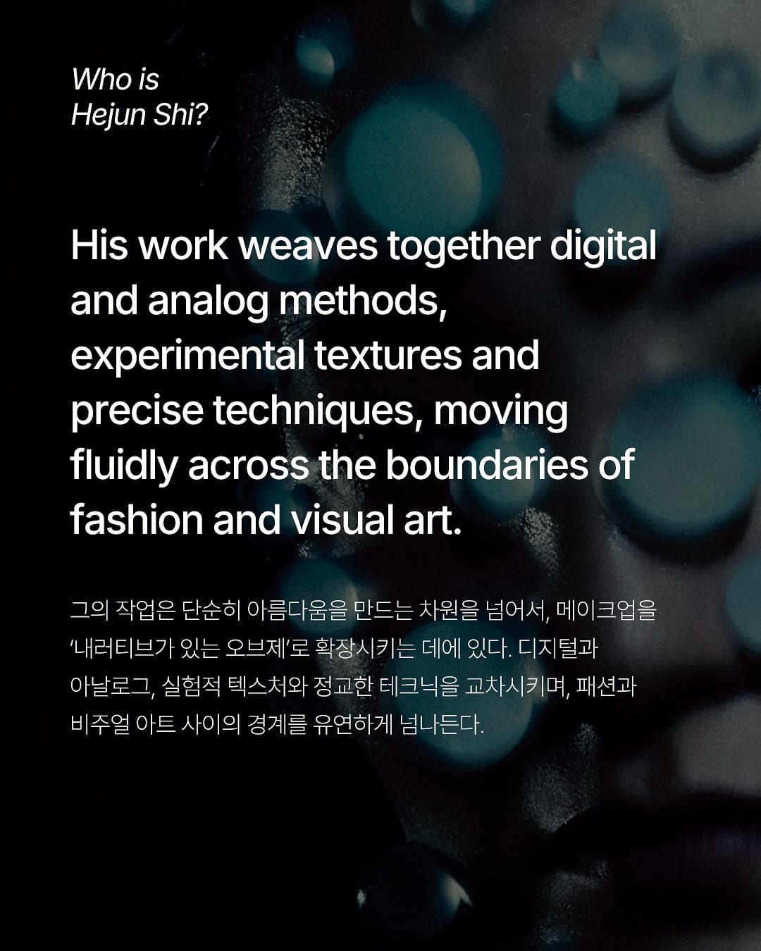 허준 시, 얼굴 위에서 서사를 조각하는 법 — hejun shi, Look 2