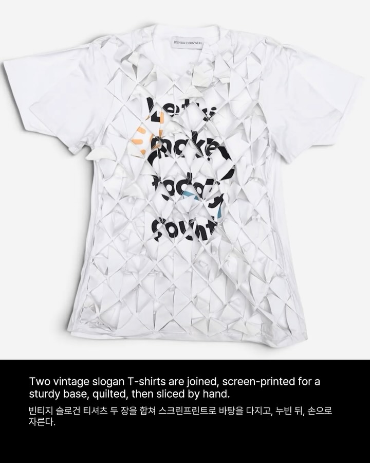 슬라이스드 텍스타일, 티셔츠 위로 삼각 조각 수백 개 — sliced textile, Look 5