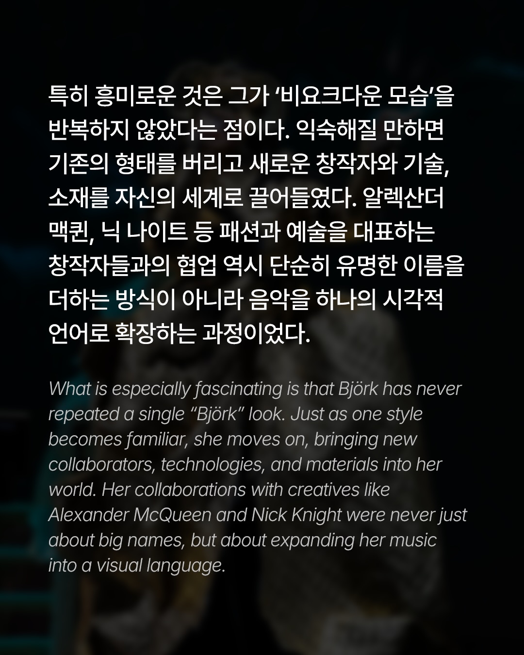 비요크, 30년간 음악과 패션을 관통한 변신의 미학 — Look 7