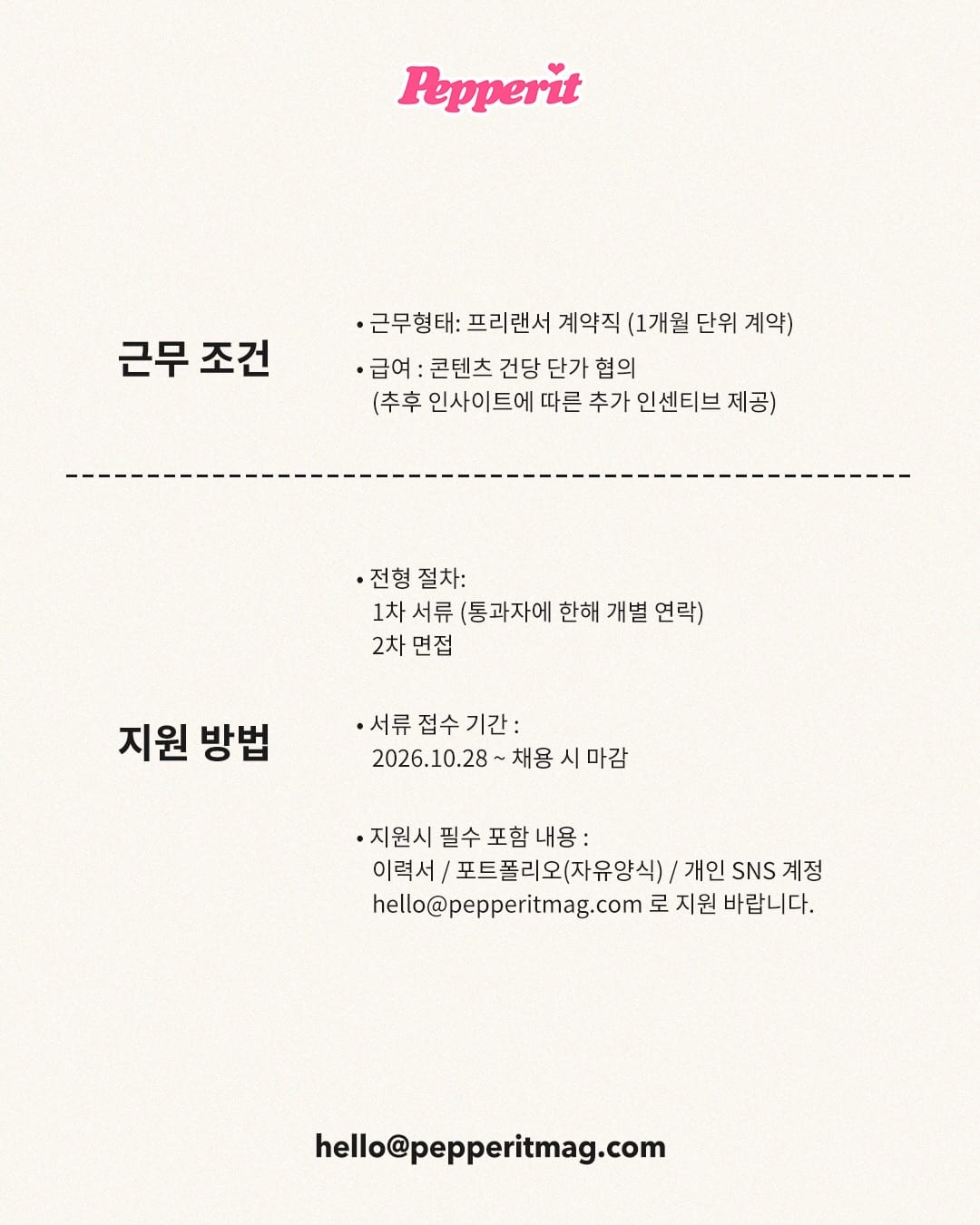 페퍼릿, 프리랜서 에디터 대모집