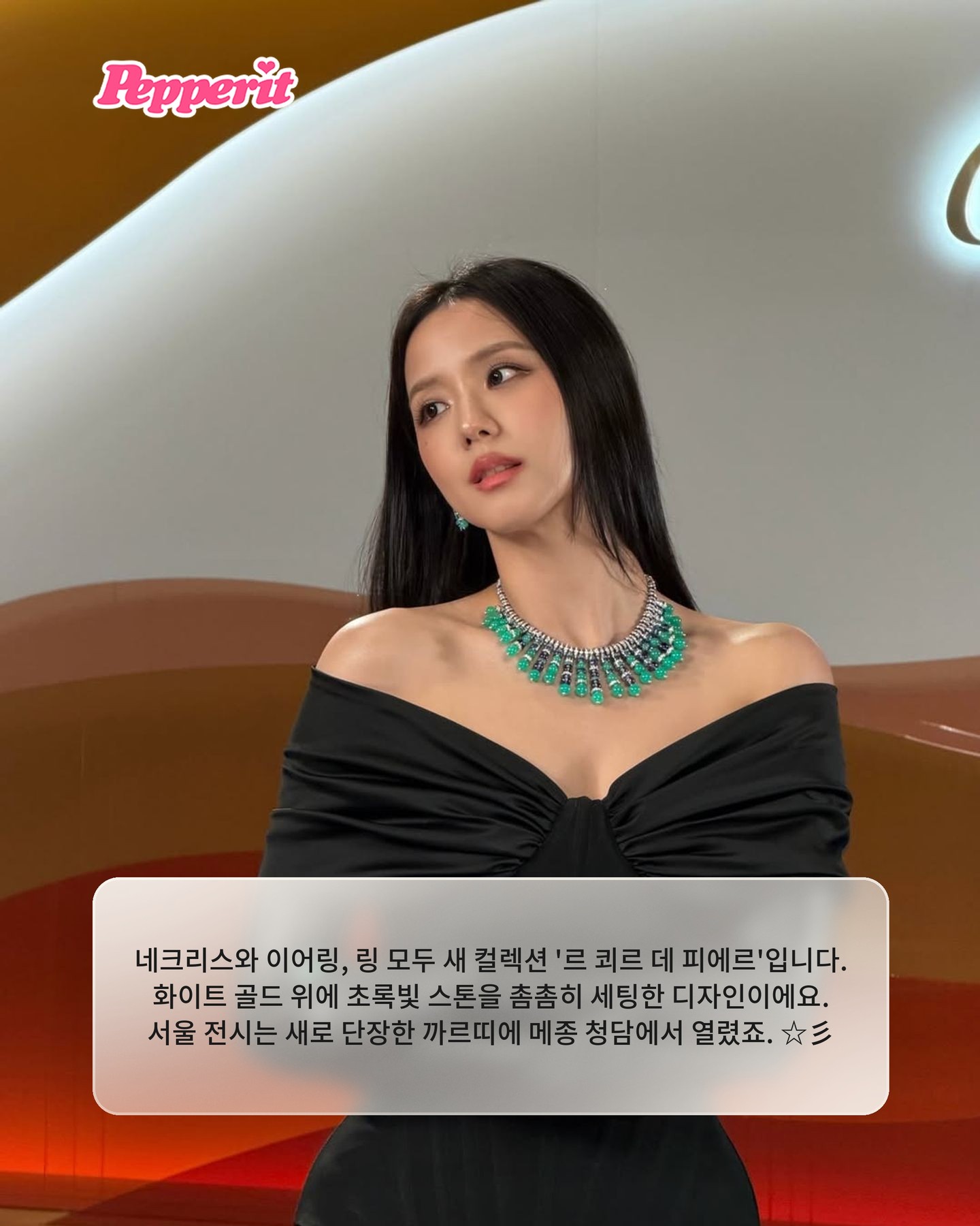 지수, 까르띠에 디너 초대…올블랙에 초록 하이 주얼리 조합