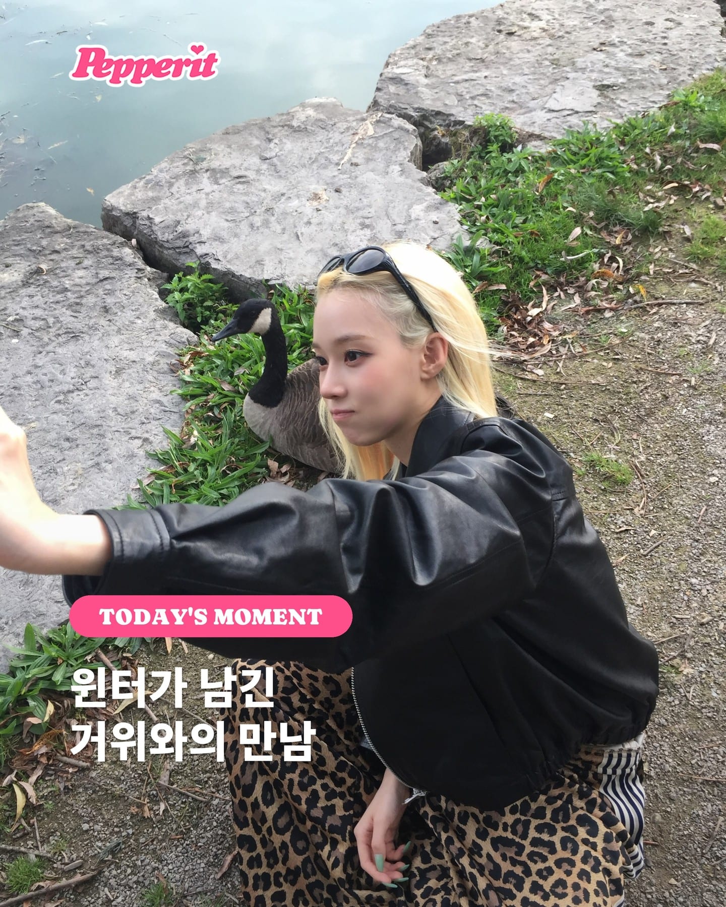 윈터, 거위와의 공원 산책 셀카 공개