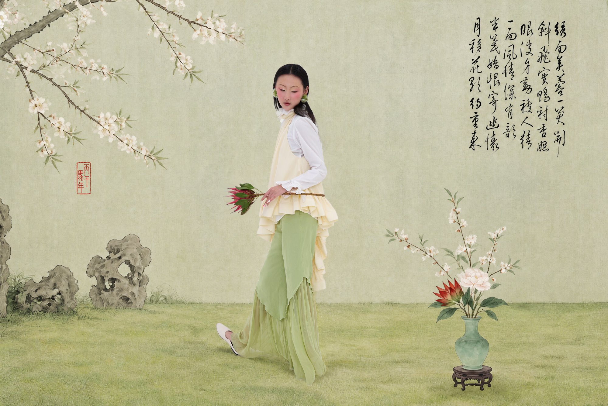 RETURN FROM THE GARDEN DREAM — FASHION fashion editorial, Look 1 · @delcoreofficial Dress, @ralphlauren Shirt